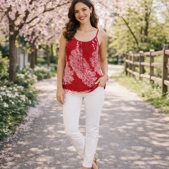 CAbi Tops - CAbi #162 Red Heart of Township Printed Cami XS